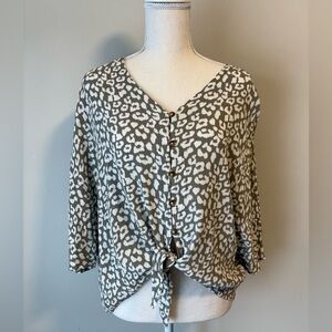 George Green Leopard Print V Neck Blouse Medium